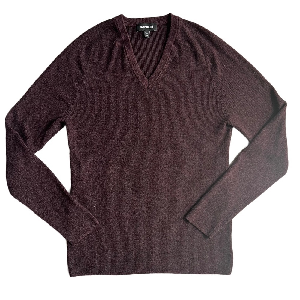 EXPRESS BURGUNDY RIBBED V NECK LONG SLEEVE SWEATER SIZE MEDIUM